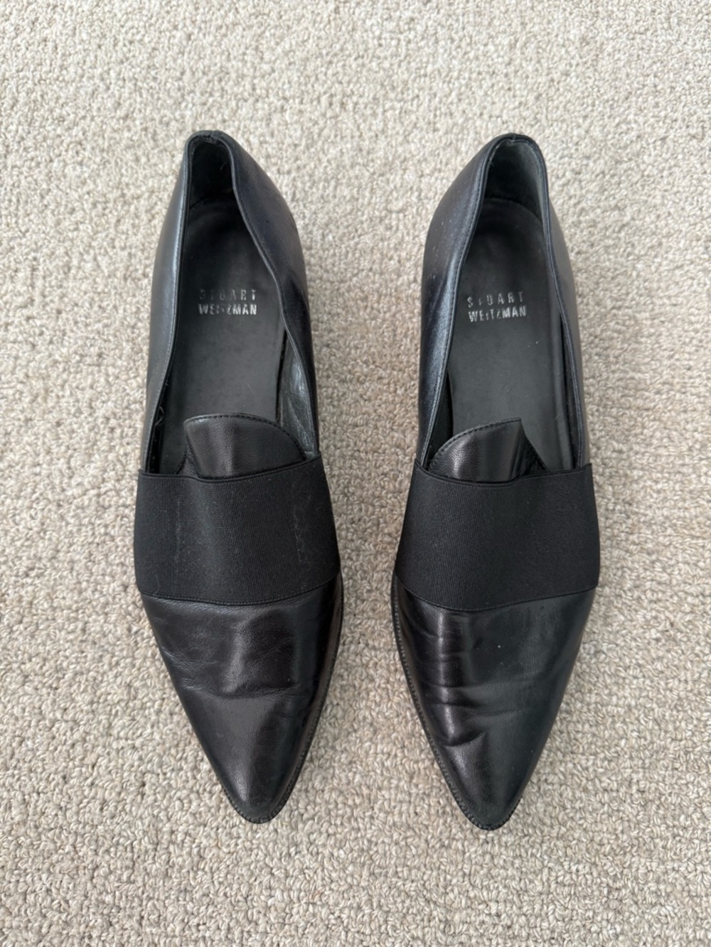 Stuart Weitzman Black Pointed Toe Slip-On Loafers
